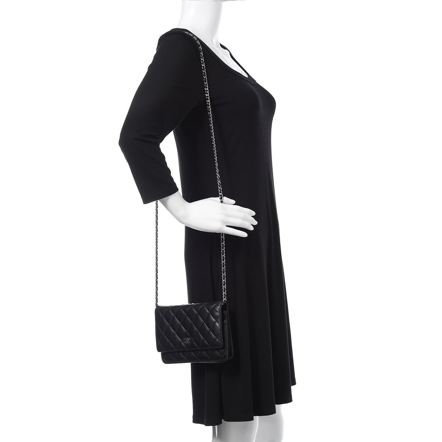 Chanel Lambskin Quilted Wallet On Chain WOC Black 2 of 15