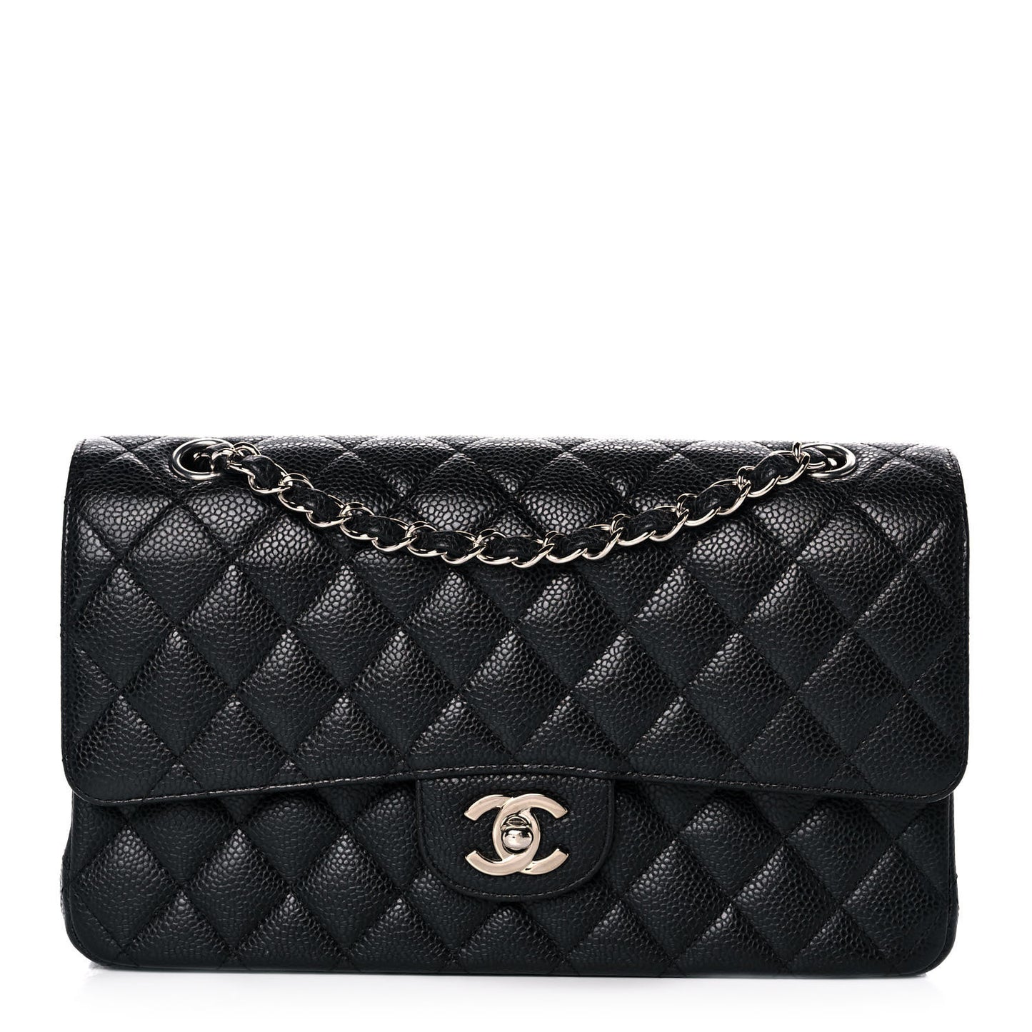 Caviar Quilted Medium Double Flap Black