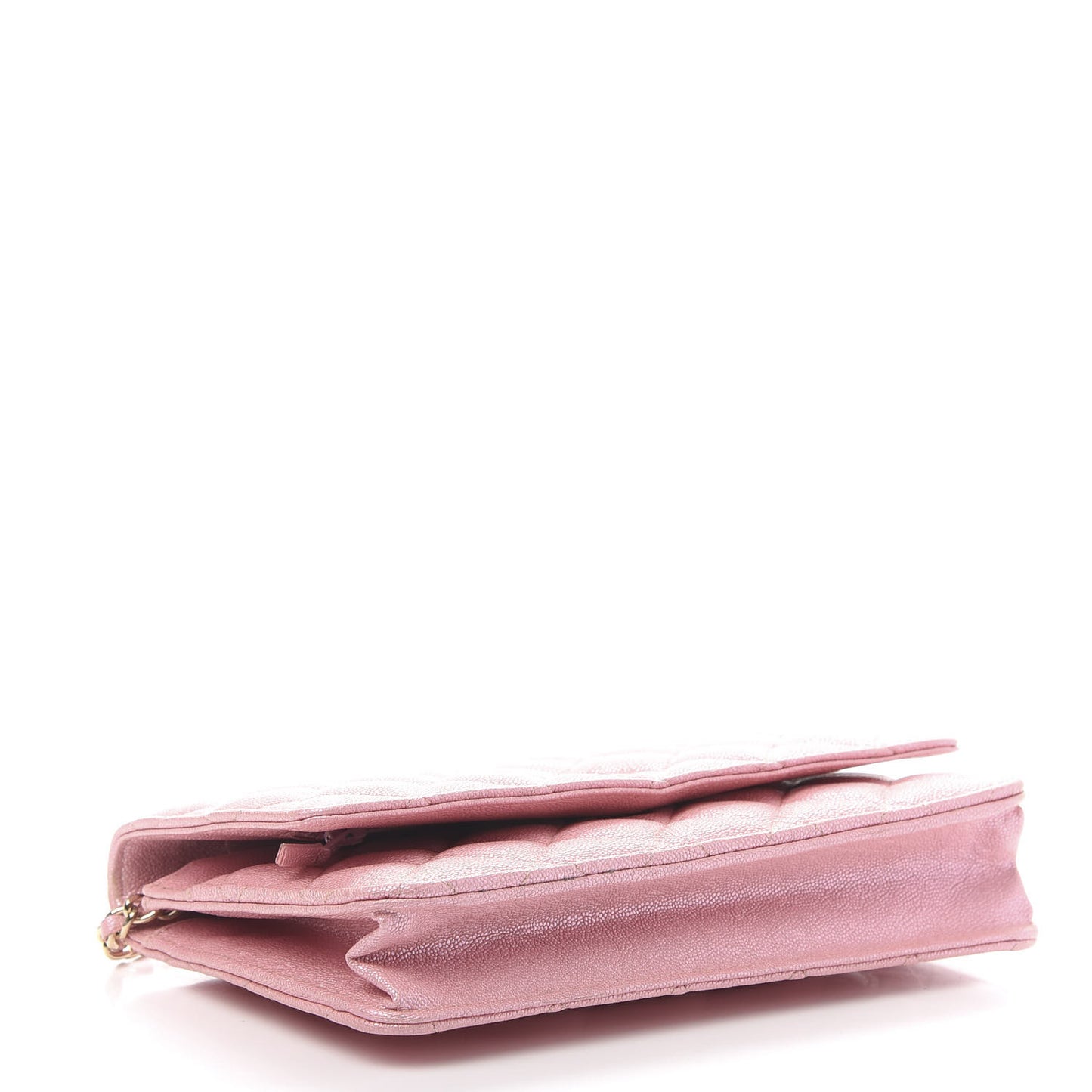Iridescent Caviar Quilted Wallet on Chain WOC Pink