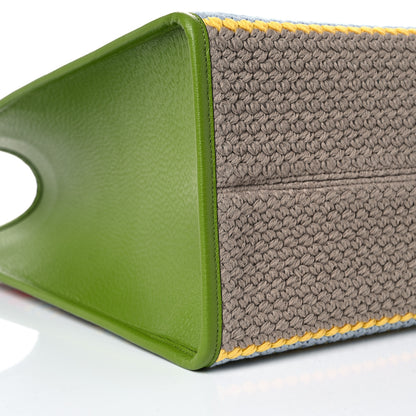 Gucci Fabric Embroidered Square G Forte Dei Marmi Striped Tote Bag Green Yellow 11 of 13