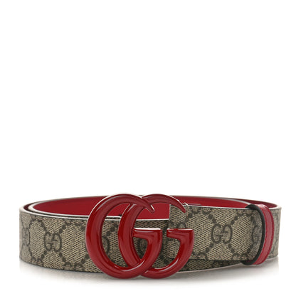 Gucci GG Supreme Monogram Plutone Calfskin Enamel Double G 30mm Belt 80 32 Beige Ebony New Cherry Red 1 of 3