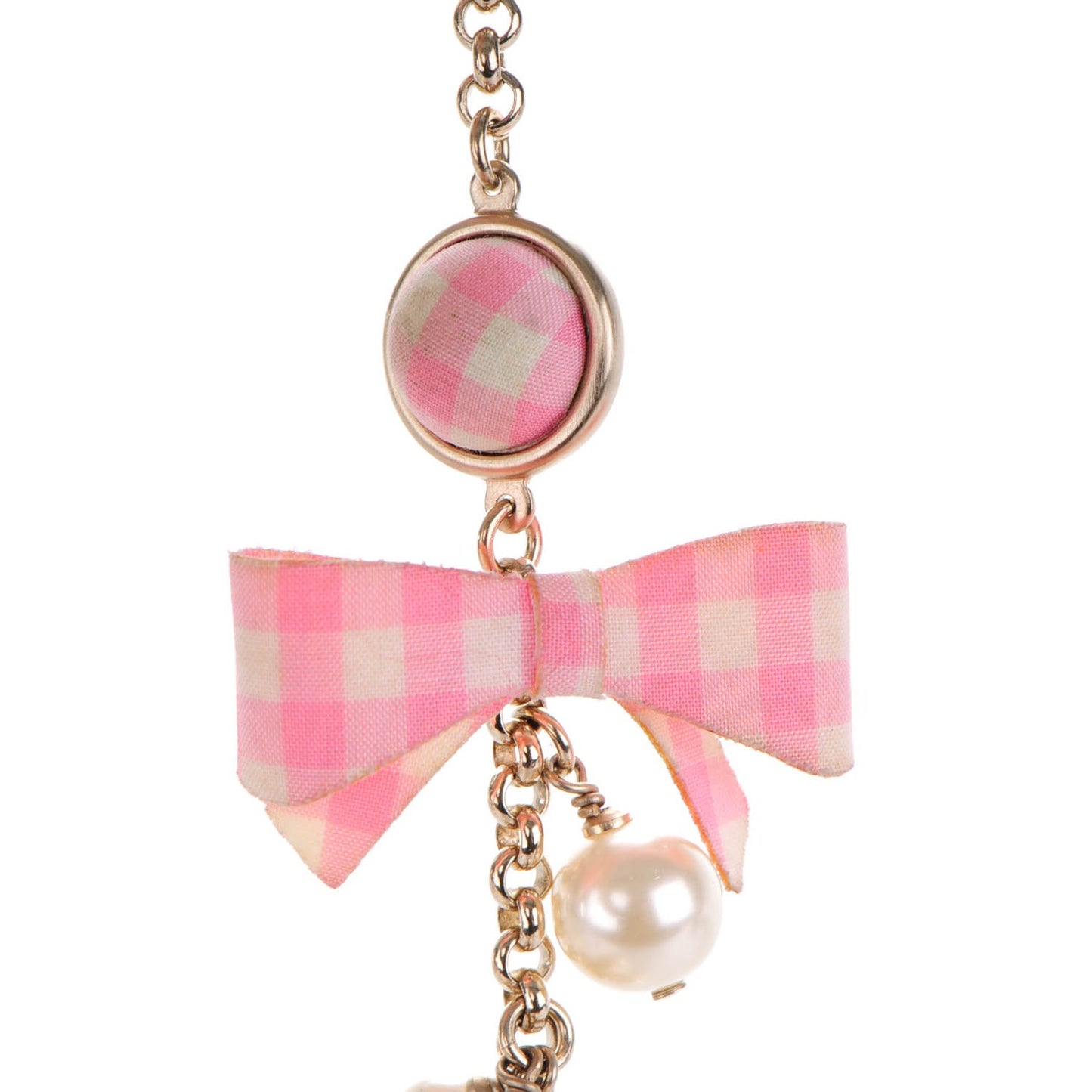 Pearl Silk Enamel CC Long Necklace Pink Gold