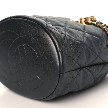 Chanel Metallic Lambskin Quilted Pearl Crown Drawstring Bag Anthracite 9 of 9