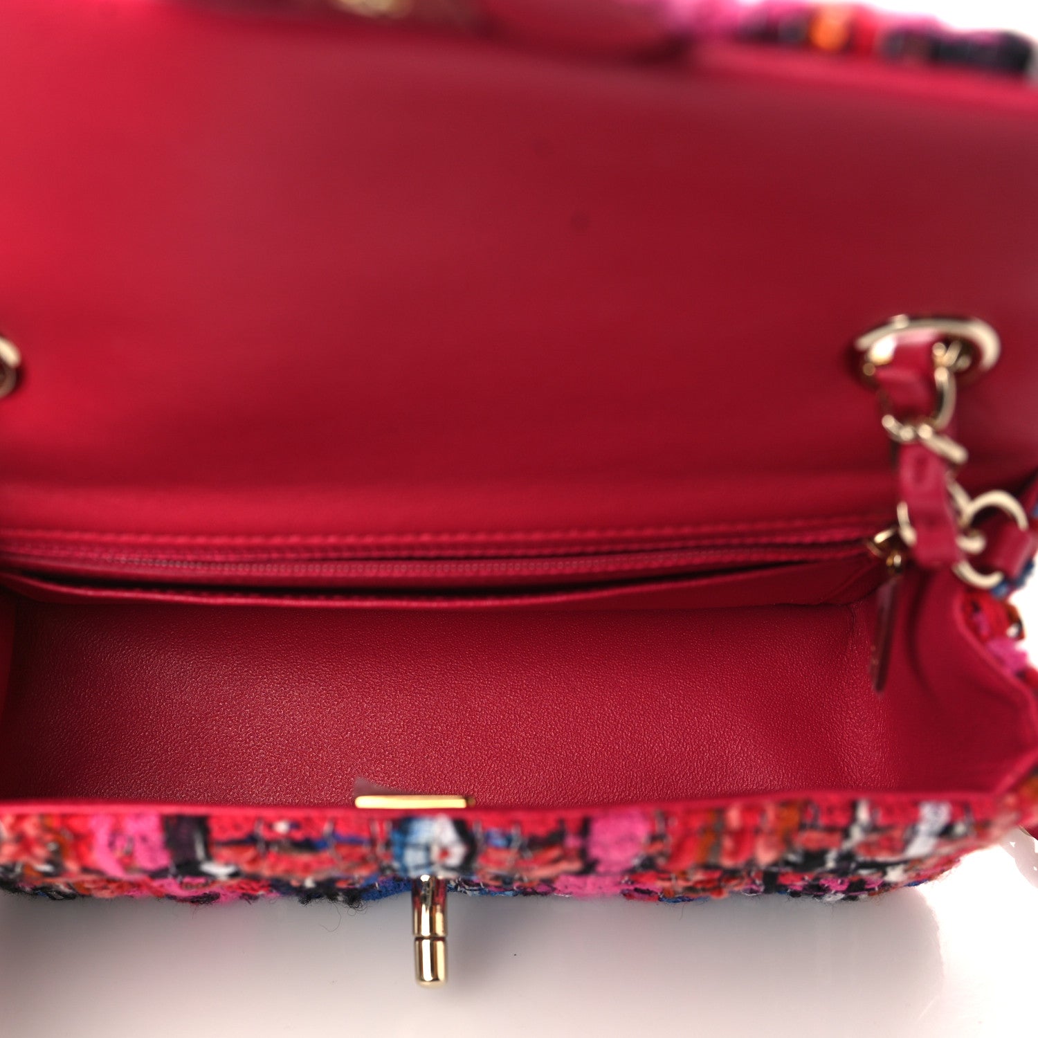 Chanel Tweed Quilted Mini Rectangular Flap Red Pink Black 5 of 10