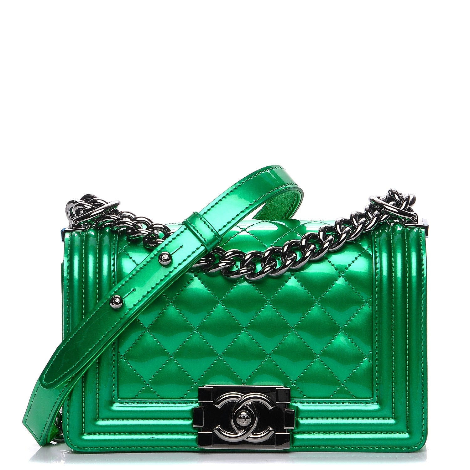 Chanel Metallic Patent Calfskin Quilted Small Boy Flap Green 1 of 7