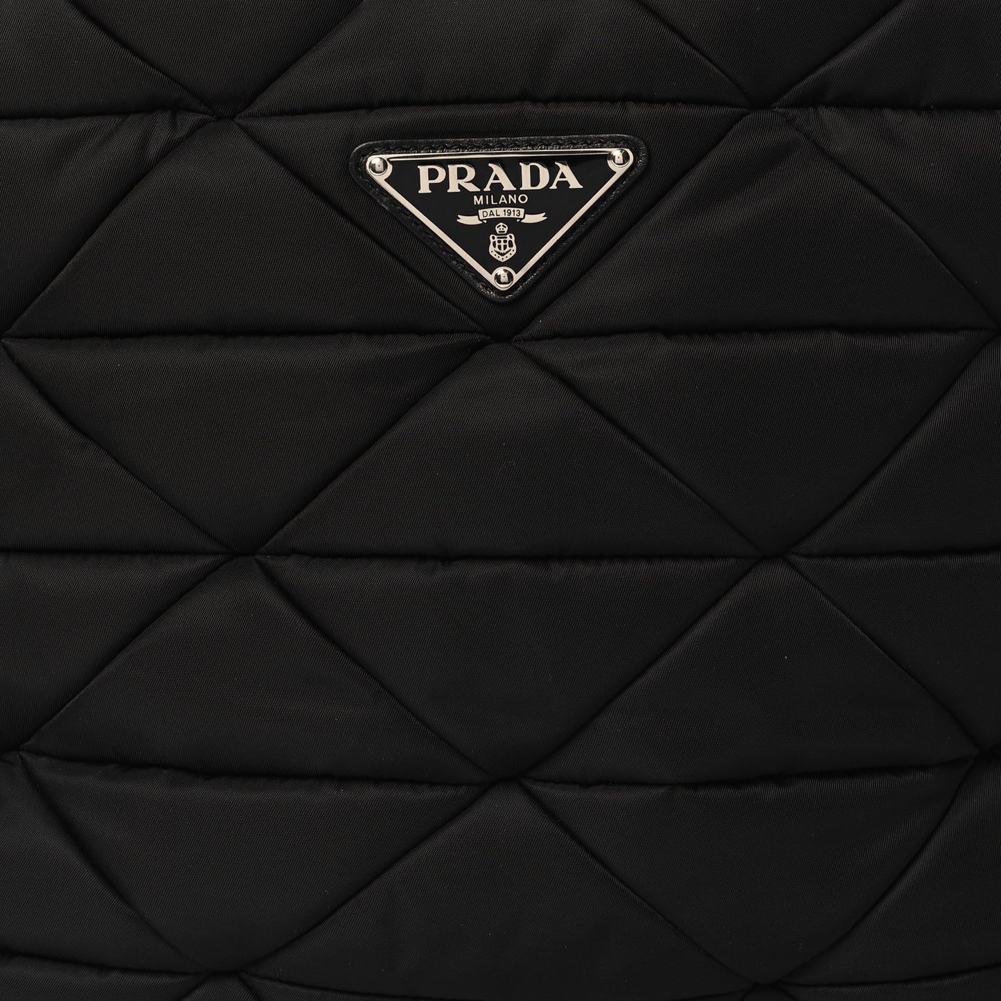 Re-Nylon Nappa Triangle Quilted Padded Medium Double Handled Zip Tote Black