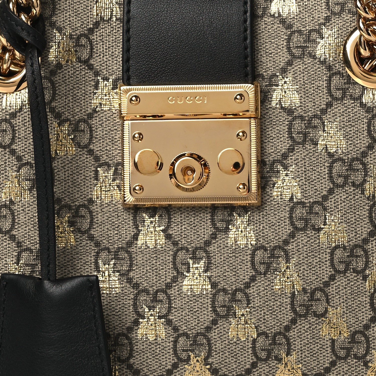Gucci GG Supreme Monogram Bees Small Padlock Tote Beige Oro Black 9 of 11