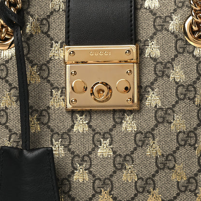 Gucci GG Supreme Monogram Bees Small Padlock Tote Beige Oro Black 9 of 11