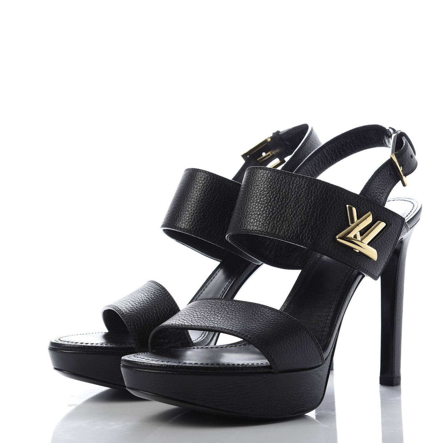 Grained Calfskin Horizon Platform Sandals 41 Black
