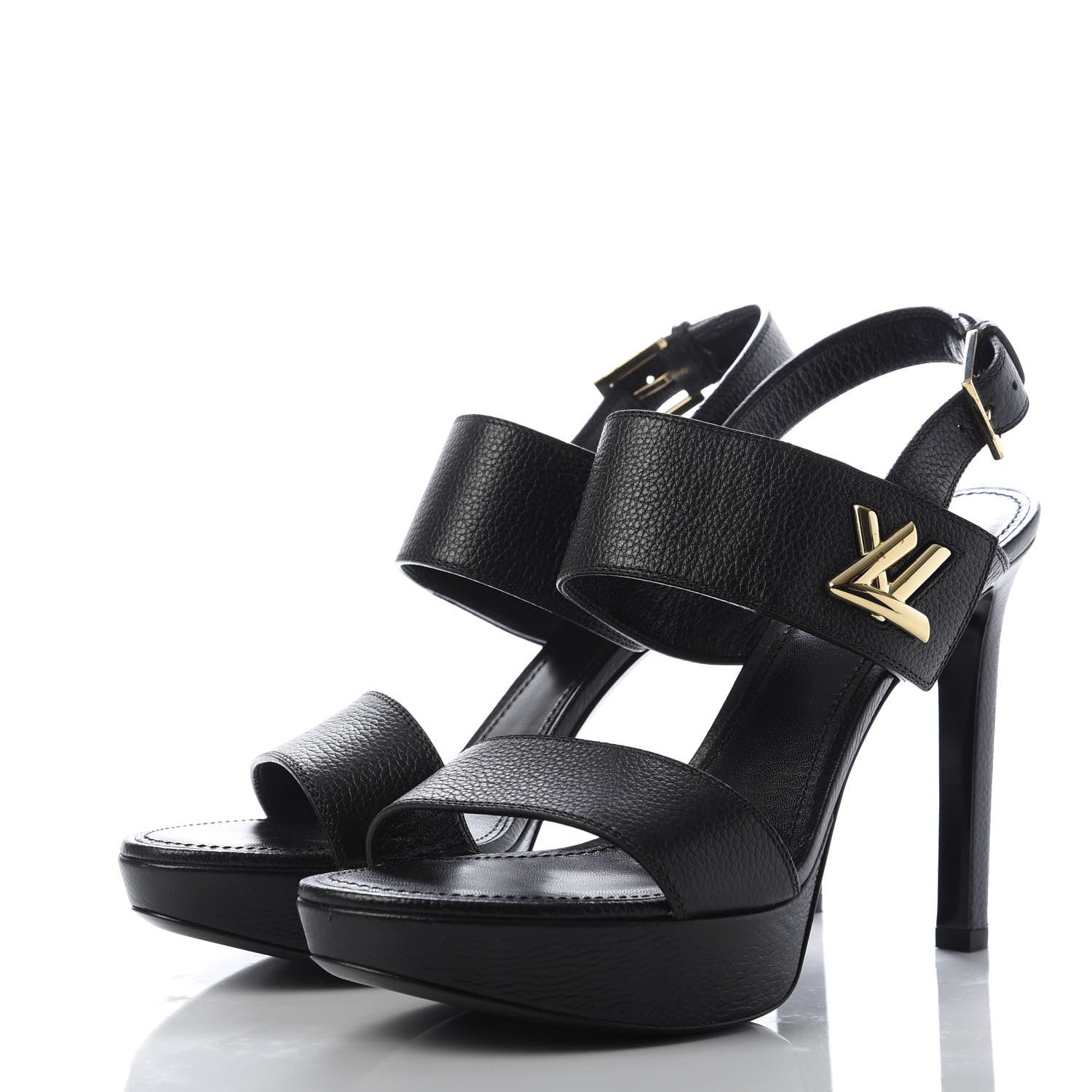 Louis Vuitton Grained Calfskin Horizon Platform Sandals 41 Black 3 of 8