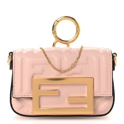 Fendi Nappa Matisse FF Embossed Nano Baguette Charm Rosa Quarzo 1 of 13