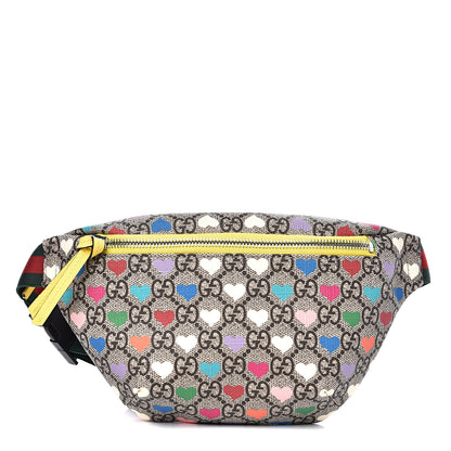 Gucci Soft GG Supreme Monogram Hearts Web Childrens Belt Bag Beige Ebony Multicolor Freesia 1 of 9