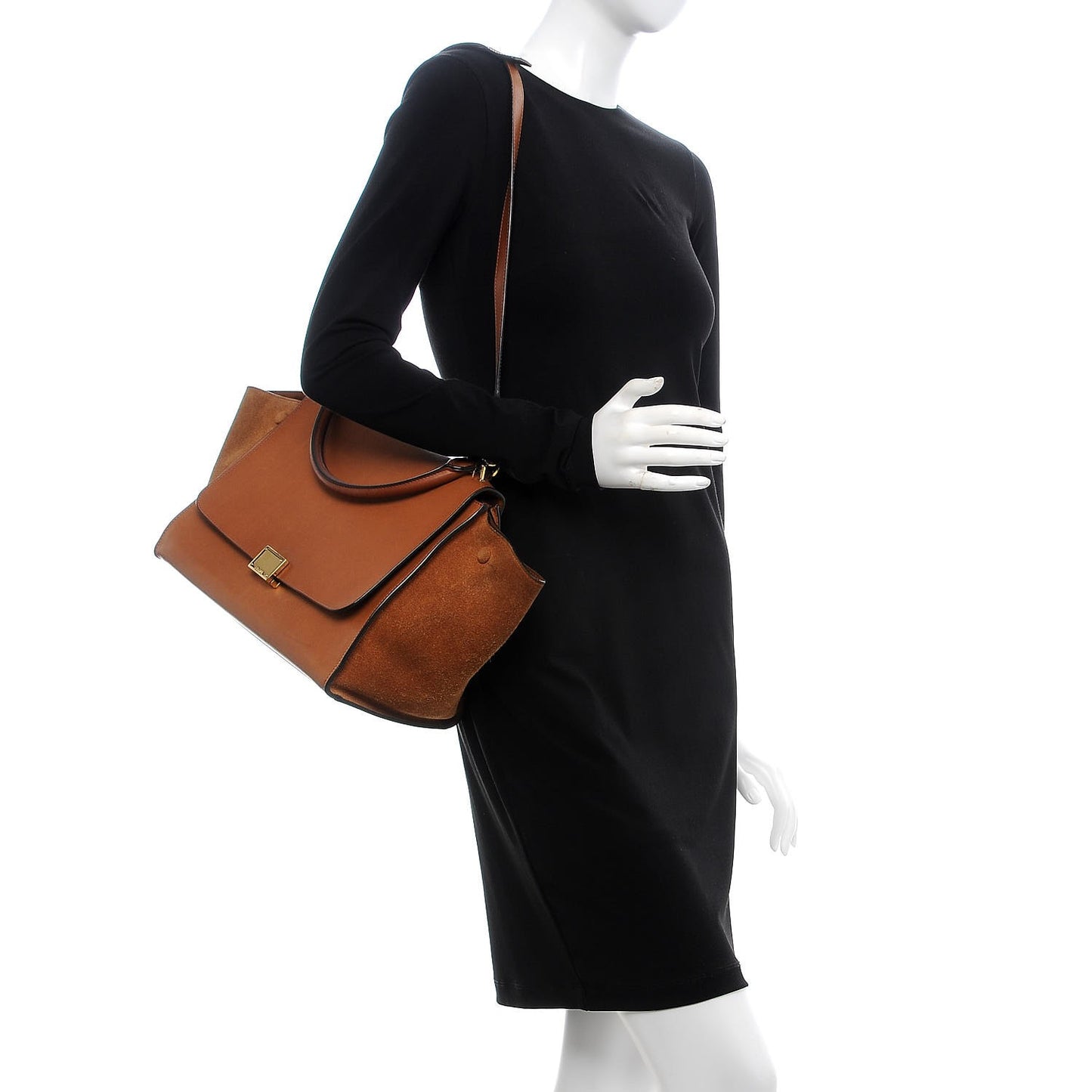 Natural Calfskin Suede Medium Trapeze Tan