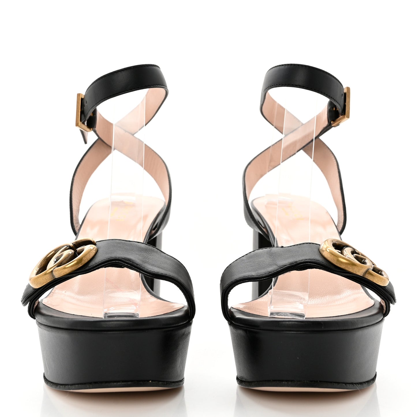 Calfskin GG Marmont Ankle Wrap 30/85mm Platform Sandals 36 Black