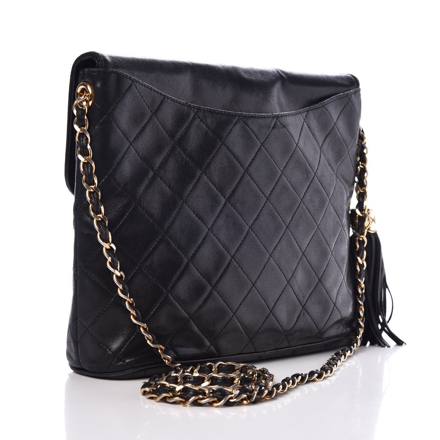 Lambskin Quilted CC Tassel Flap Black
