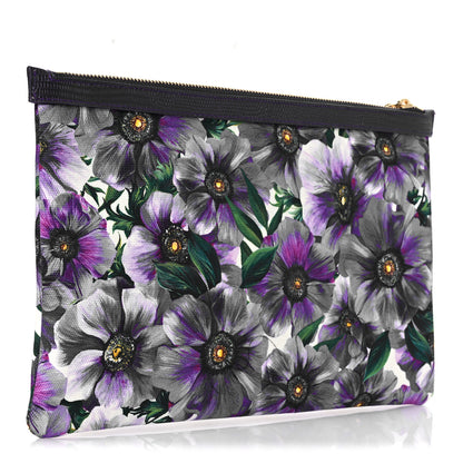 Dolce & Gabbana Canvas Vitello Iguana Embossed Anemone Print Pouch Purple 3 of 9