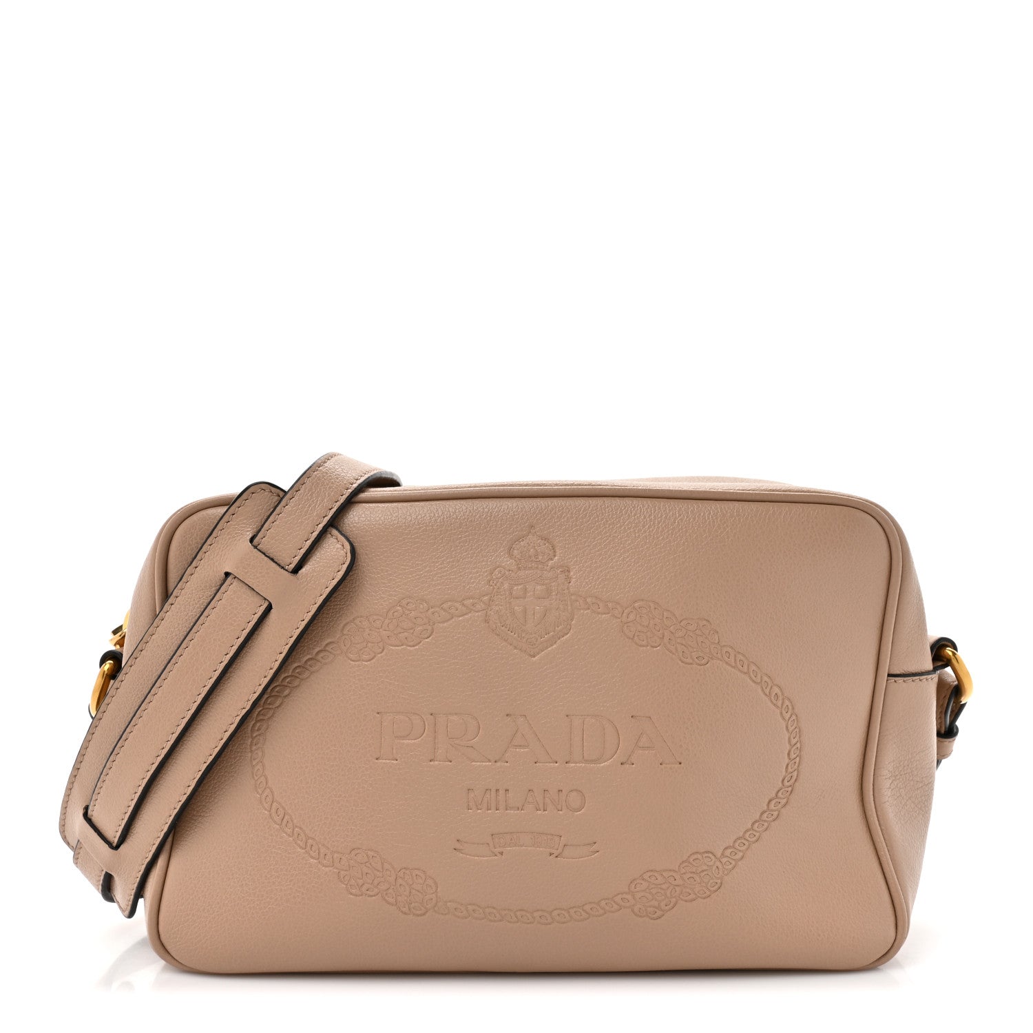 Prada Glace Calfskin Embossed Logo Crossbody Cammeo 1811157