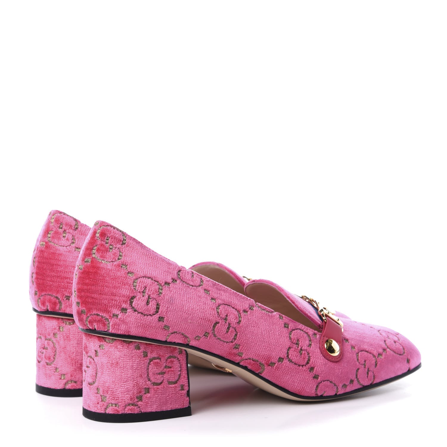 Gucci Velvet GG Monogram Sylvie Web Chain Mid Heel Loafers 39.5 Bright Pink 4 of 9