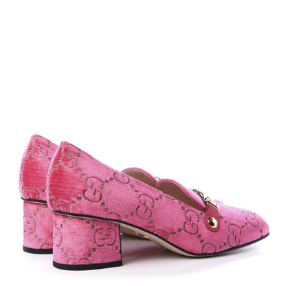Gucci Velvet GG Monogram Sylvie Web Chain Mid Heel Loafers 39.5 Bright Pink 4 of 9