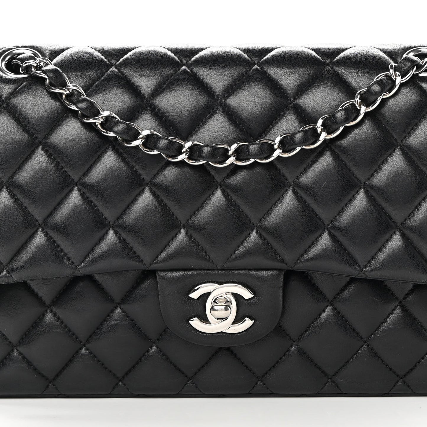 Lambskin Quilted Medium Double Flap Black