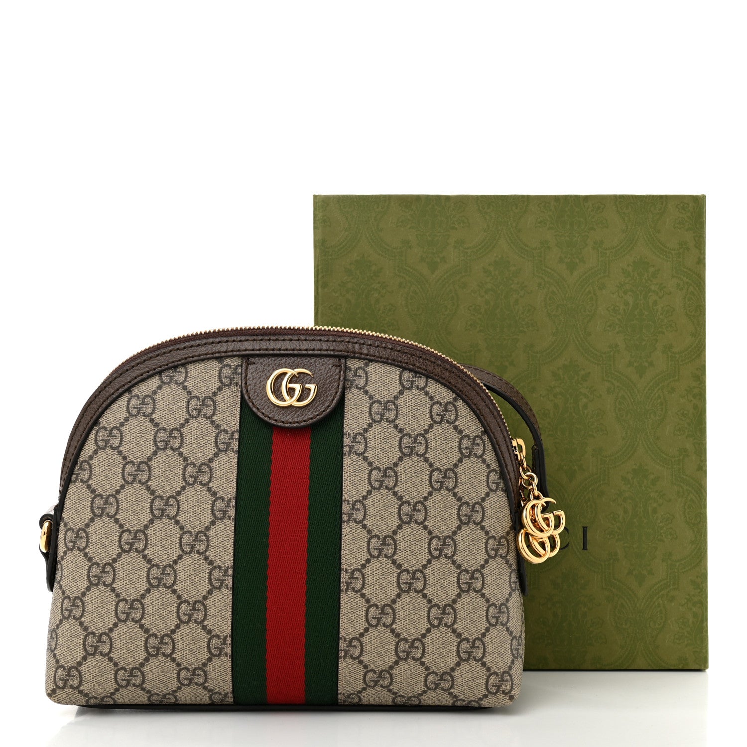 Gucci GG Supreme Monogram Textured Dollar Calfskin Web Small Ophidia Dome Shoulder Bag Beige Ebony New Acero 11 of 11