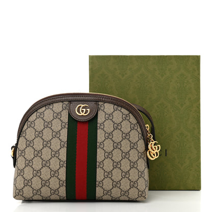Gucci GG Supreme Monogram Textured Dollar Calfskin Web Small Ophidia Dome Shoulder Bag Beige Ebony New Acero 11 of 11