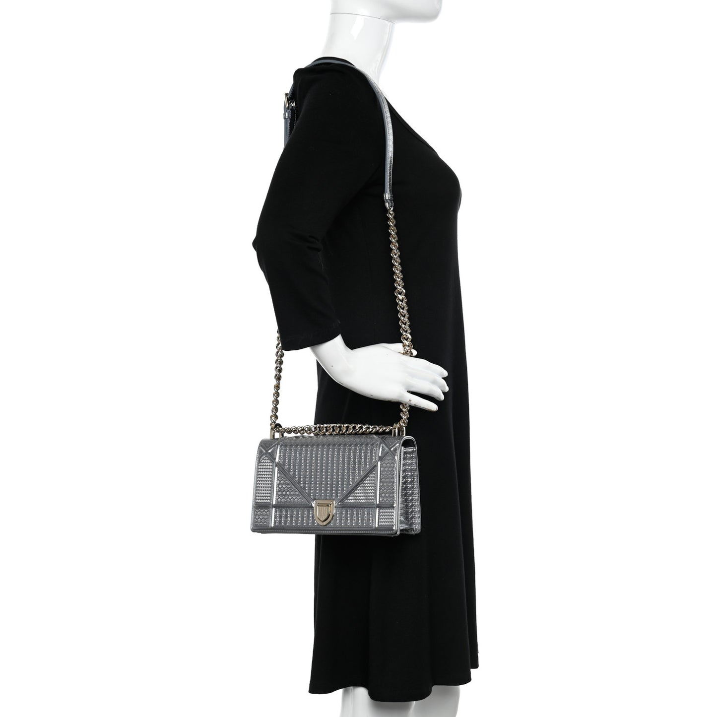 Metallic Patent Micro-Cannage Medium Diorama Flap Bag Silver