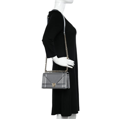 Christian Dior Metallic Patent Micro-Cannage Medium Diorama Flap Bag Silver 3 of 12