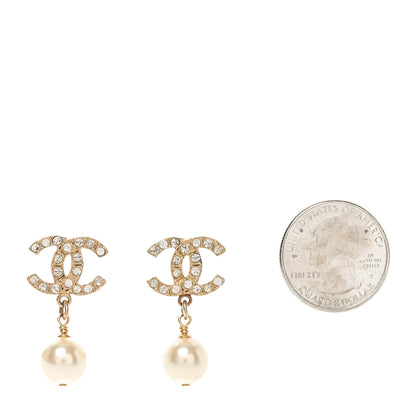 Chanel Crystal Pearl CC Drop Earrings Gold 2 of 4
