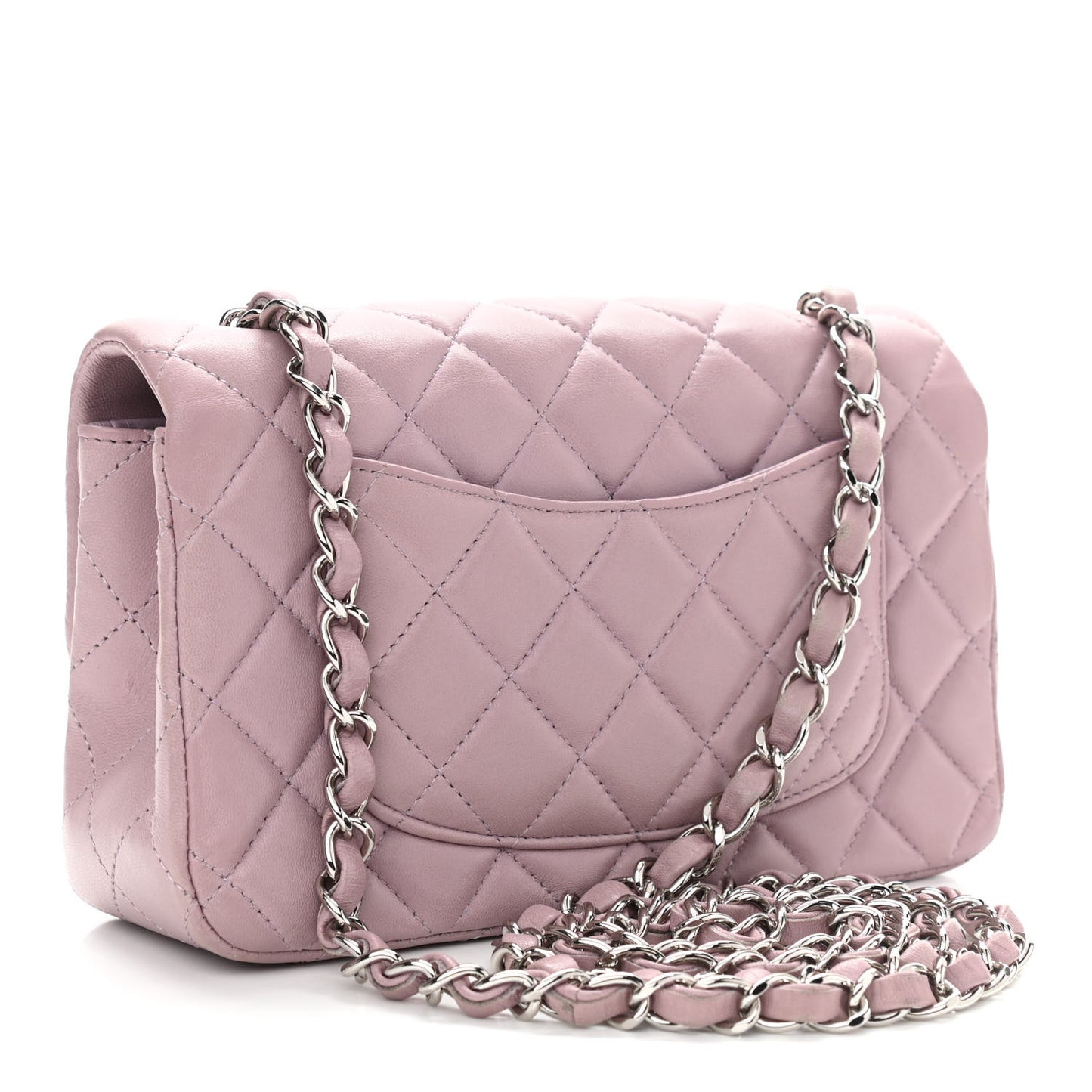 Lambskin Quilted Mini Rectangular Flap Light Purple