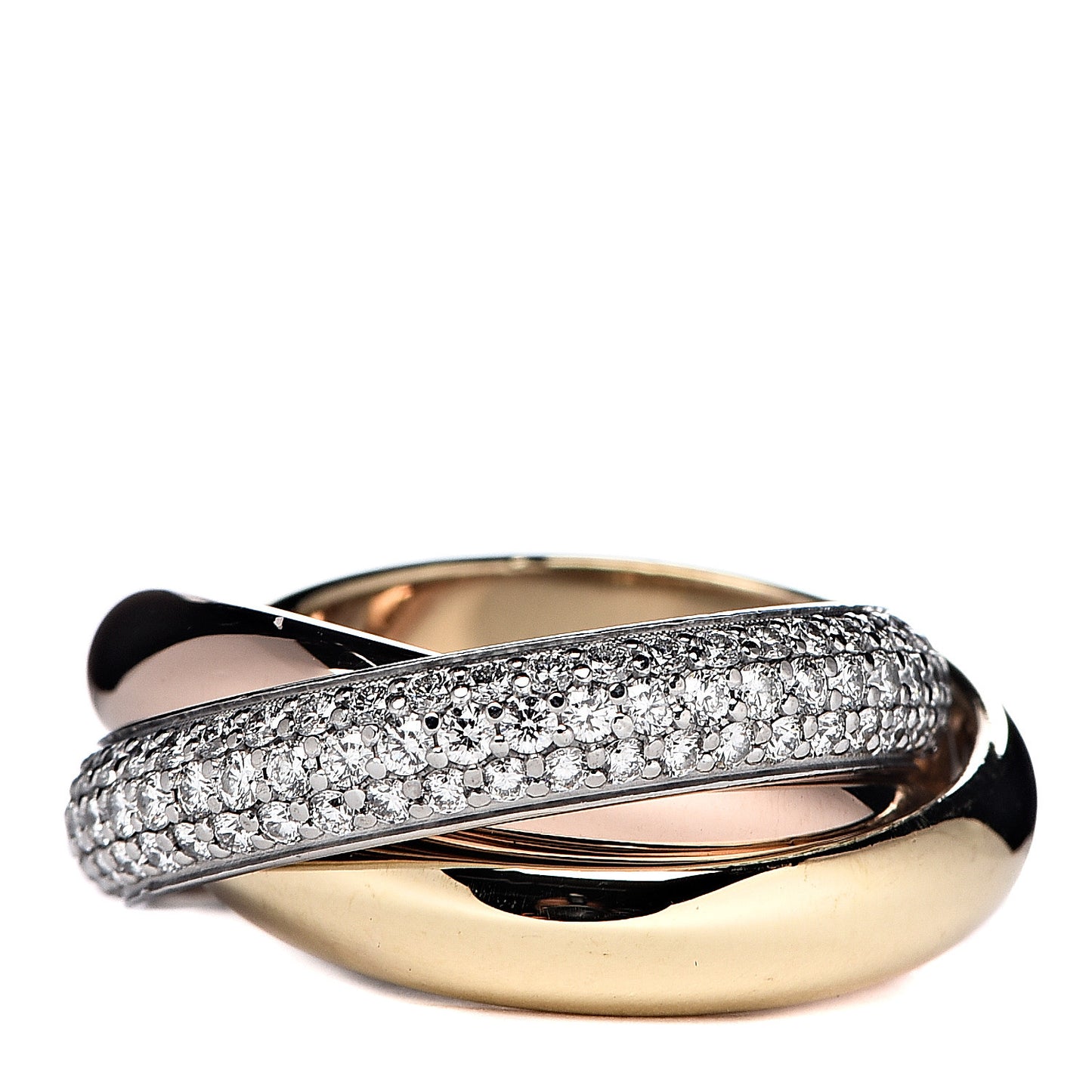 18K White Yellow Pink Gold Diamond Classic Trinity Paved Ring 47 4