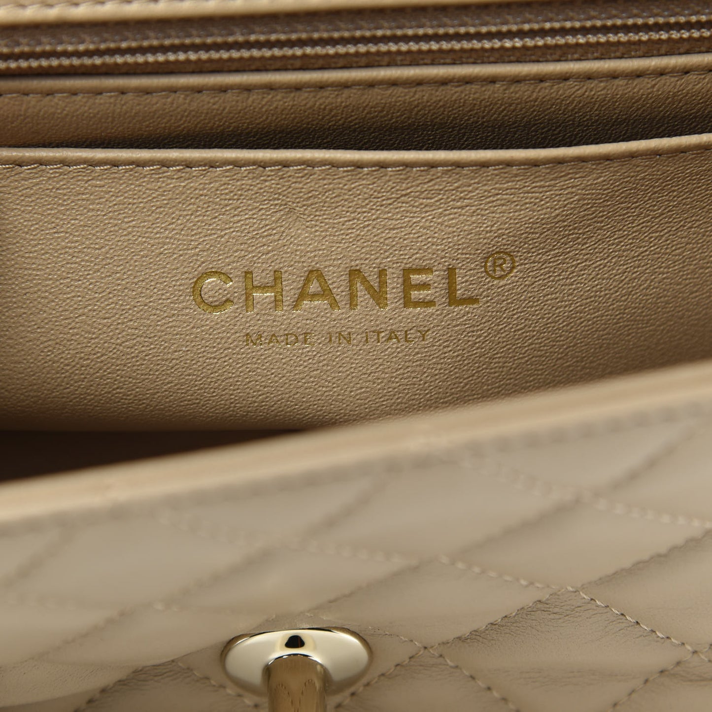 Lambskin Quilted Mini Rectangular Flap Dark Beige