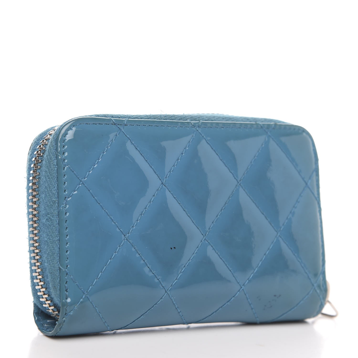 Chanel Patent Calfskin Quilted Zip Coin Purse Blue 2 of 11
