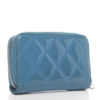 Chanel Patent Calfskin Quilted Zip Coin Purse Blue 2 of 11