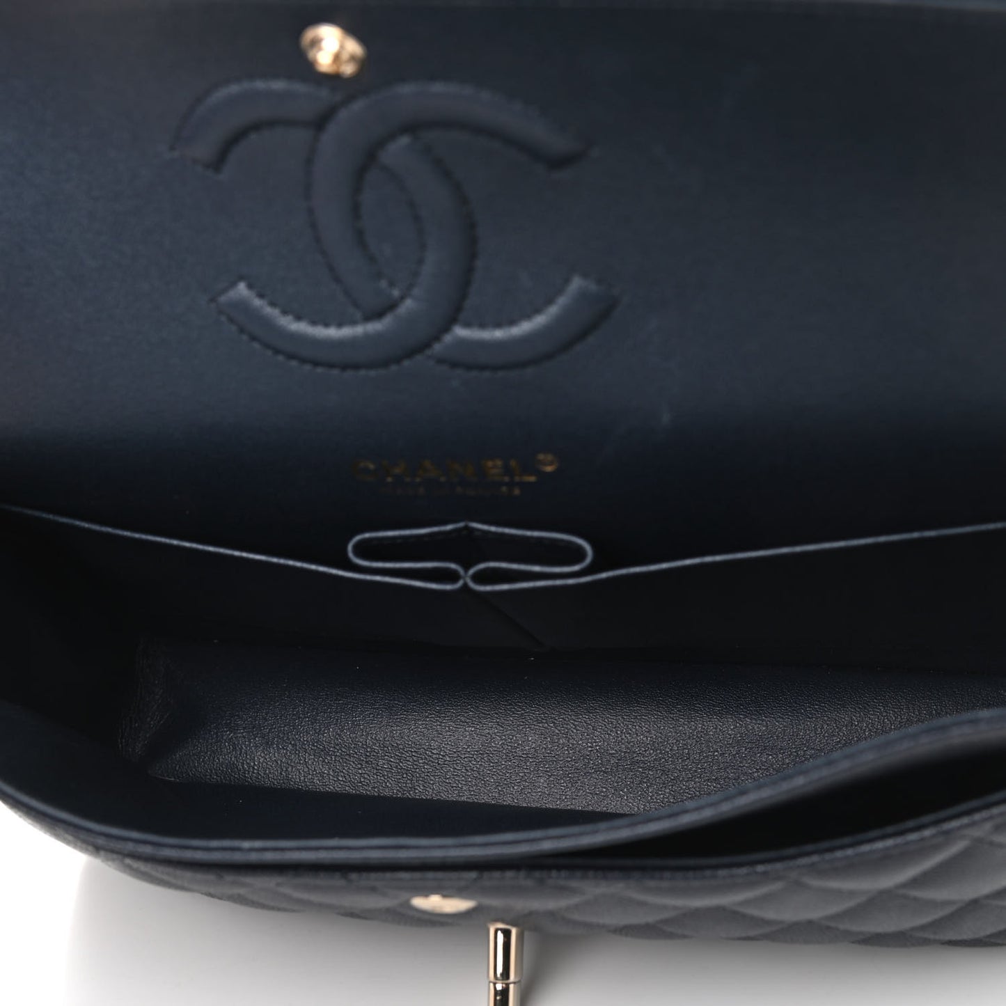 Caviar Quilted Medium Double Flap Navy