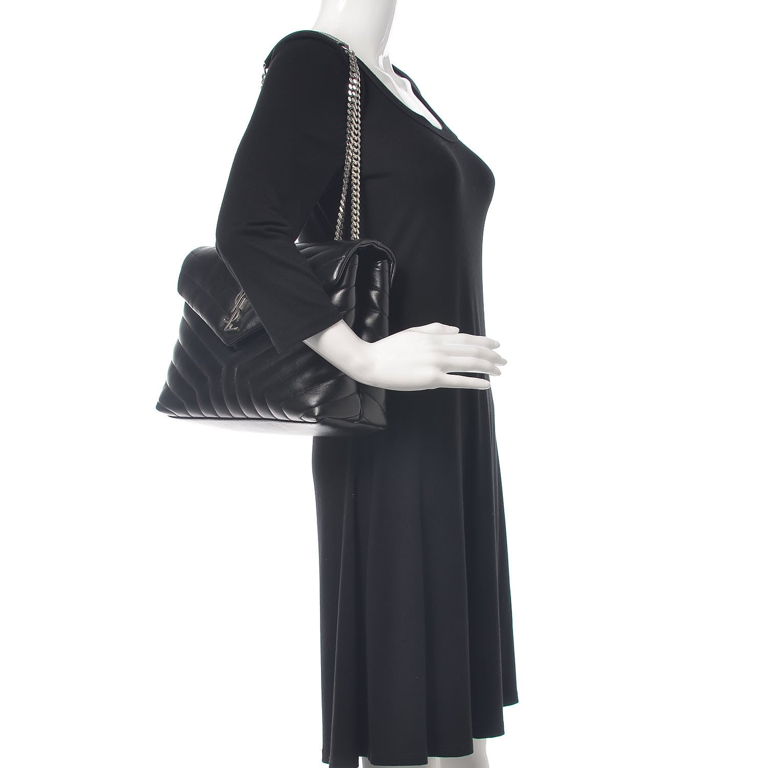 Saint Laurent Calfskin Y Quilted Monogram Medium Loulou Chain Satchel Black 2 of 10