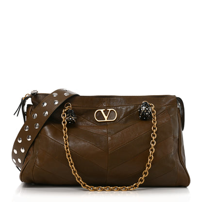 Valentino Garavani Shiny Nappa Crystal Chevron Patchwork Medium Panthea Bag Tundra 1 of 9