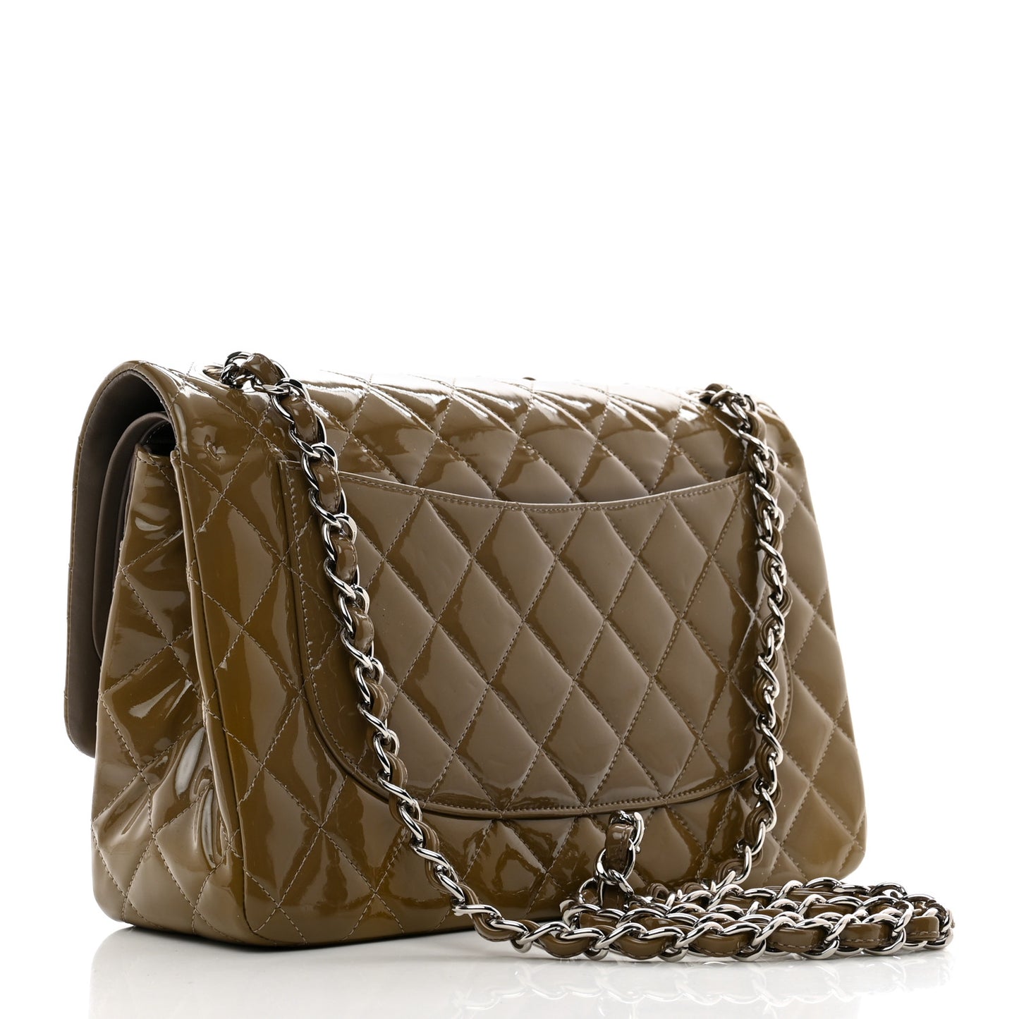 Patent Calfskin Quilted Jumbo Double Flap Grey
