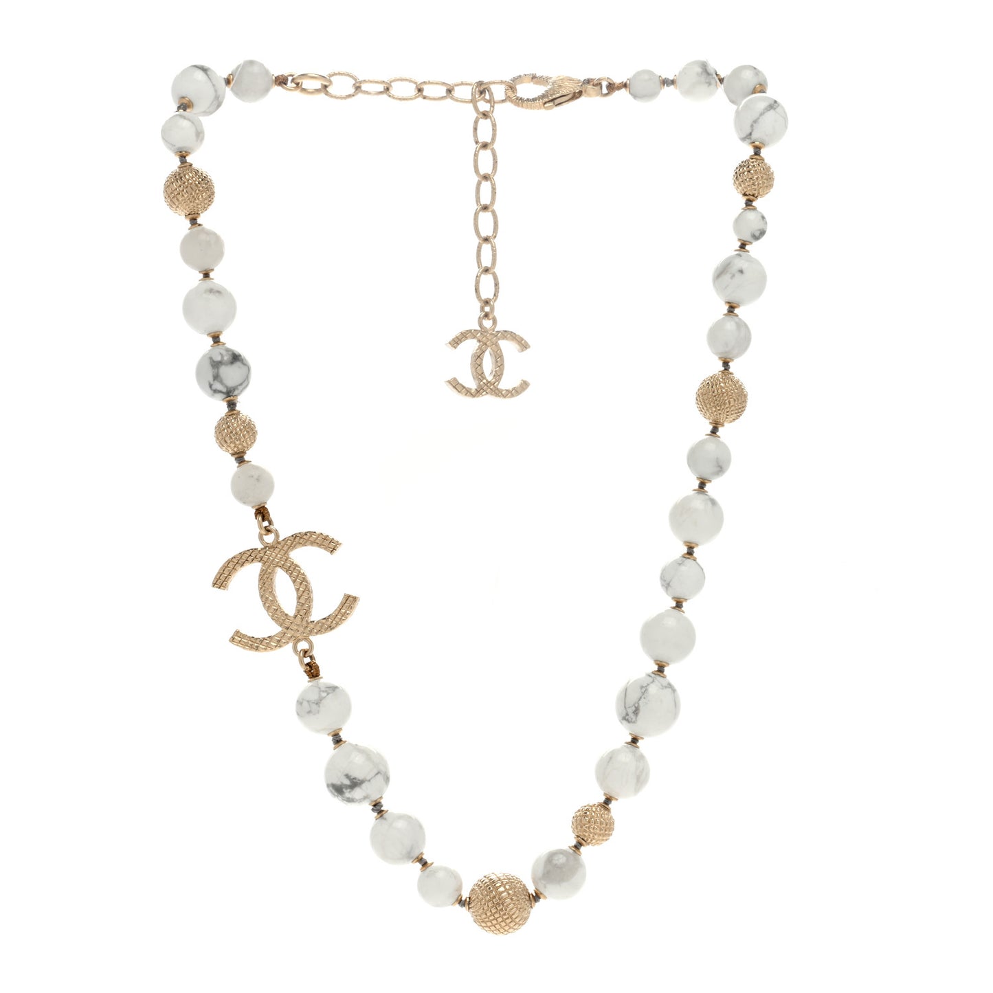 Marble Beaded CC Necklace Gold White