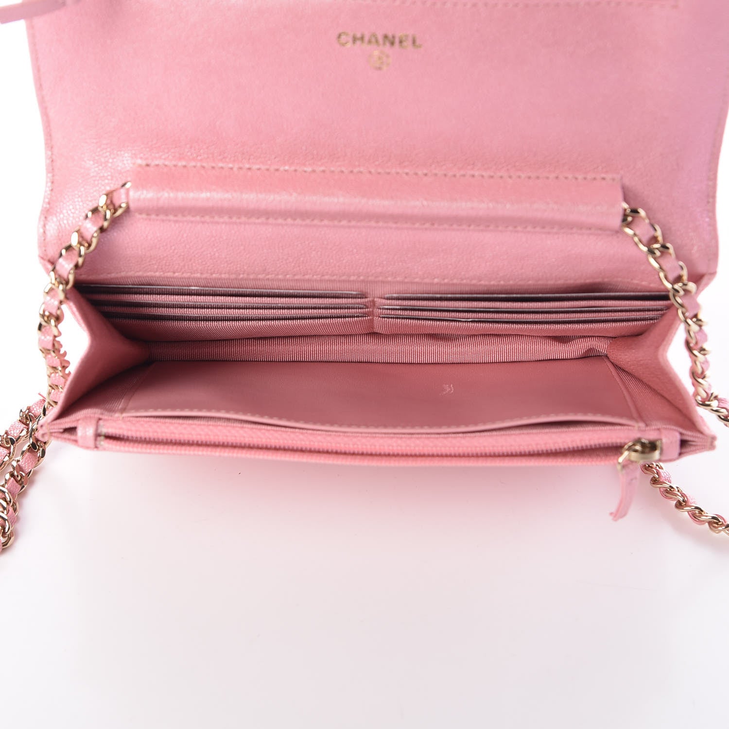 Chanel Iridescent Caviar Quilted Wallet on Chain WOC Rose Pink 7 of 11