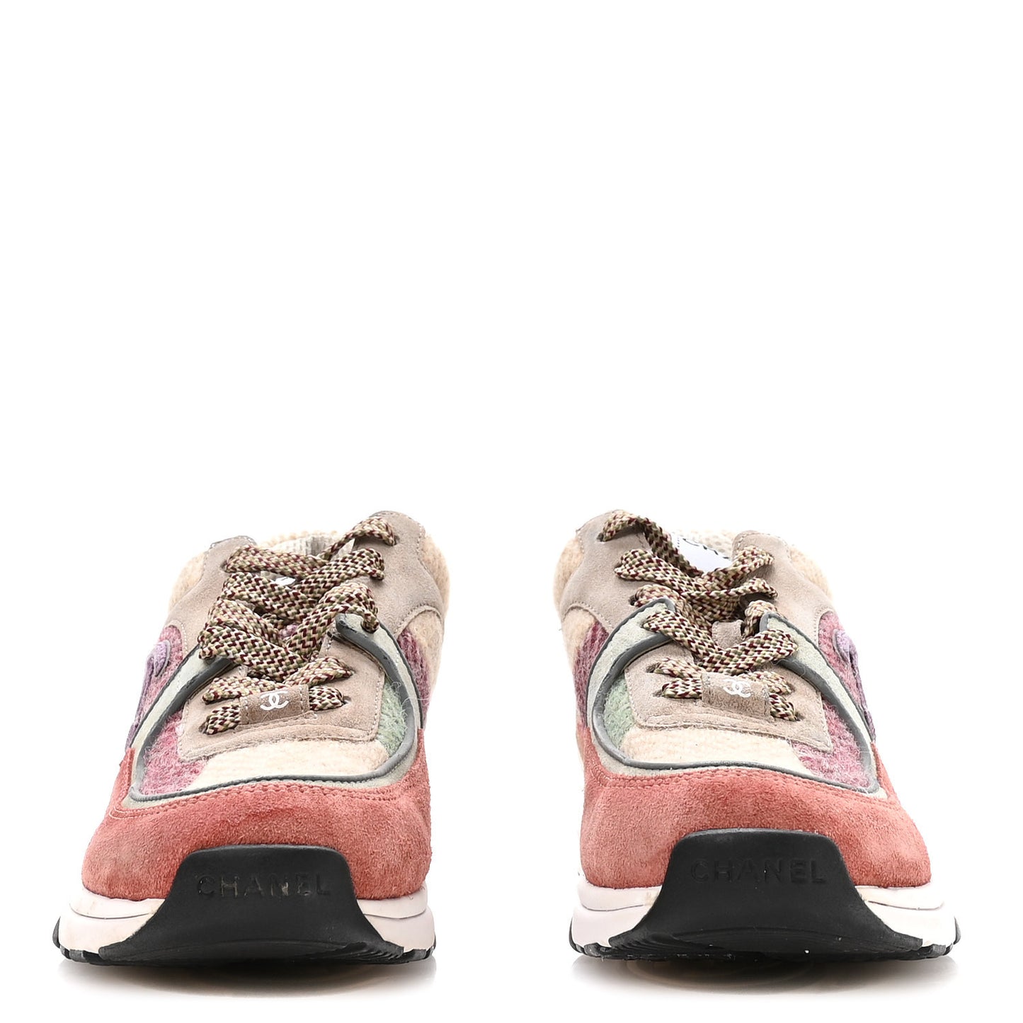 Fabric Suede Calfskin CC Sneakers 39 Pink Beige Multicolor