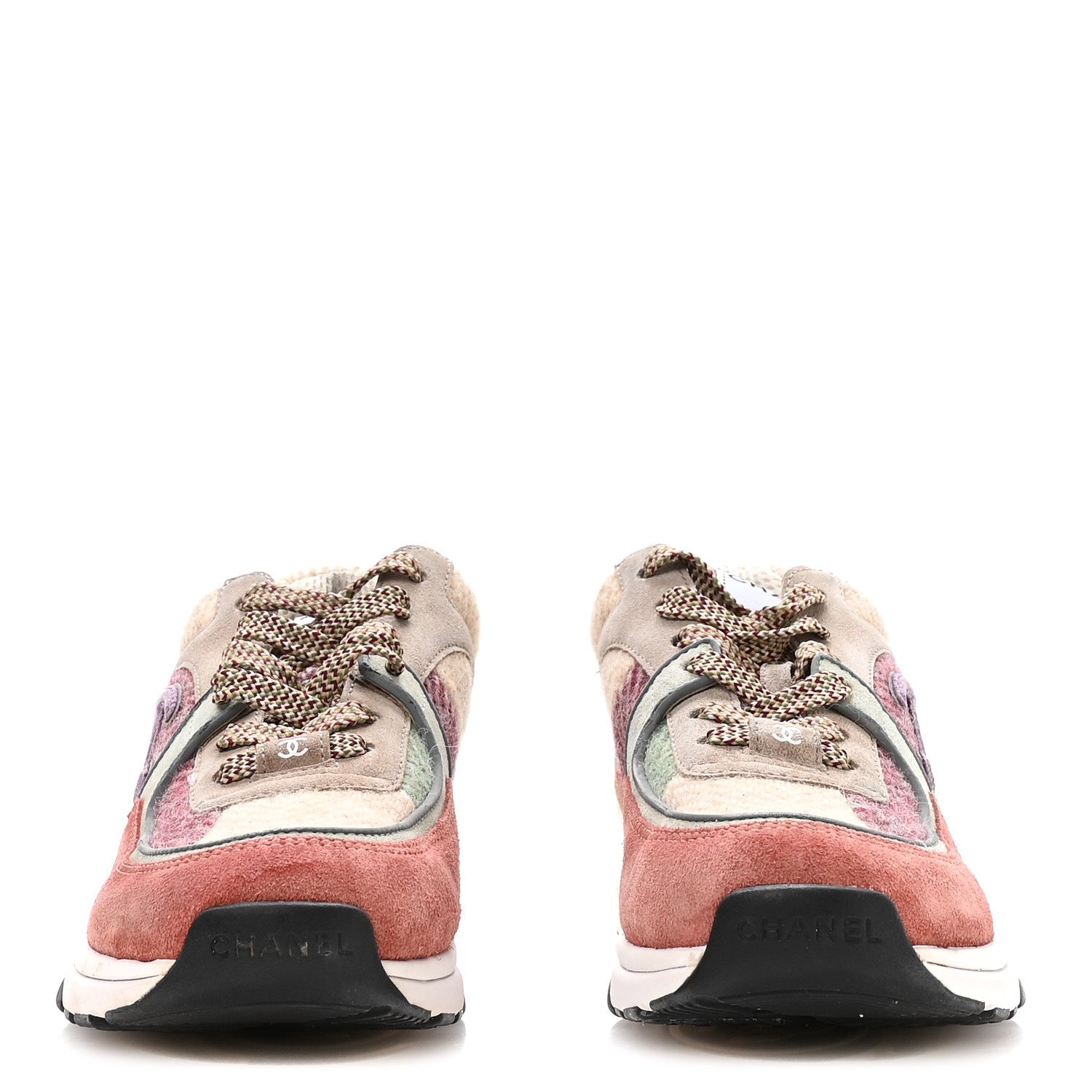 Chanel Fabric Suede Calfskin CC Sneakers 39 Pink Beige Multicolor 3 of 8
