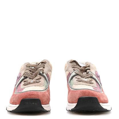 Chanel Fabric Suede Calfskin CC Sneakers 39 Pink Beige Multicolor 3 of 8
