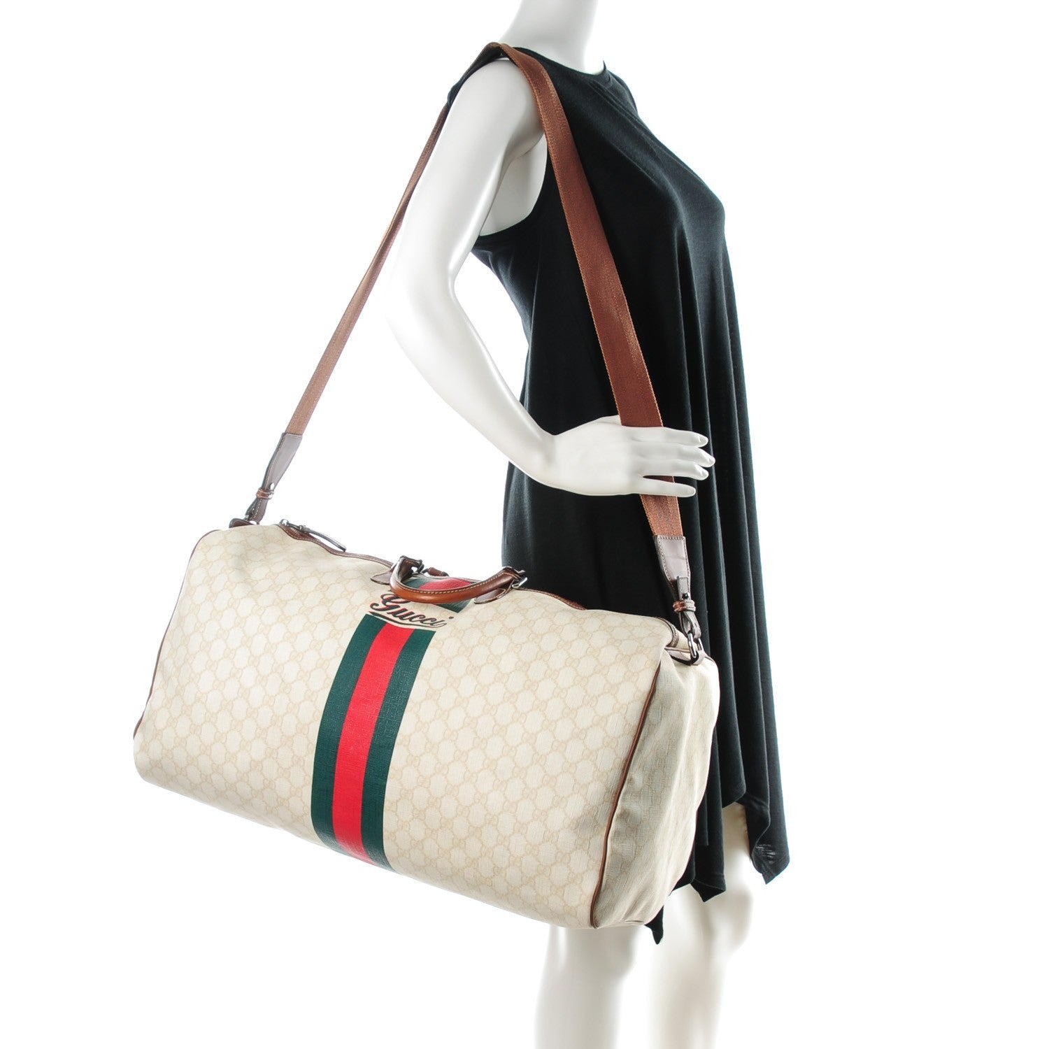 Gucci GG Plus Monogram Web Stripe Large Carry On Duffle Tan 2 of 7
