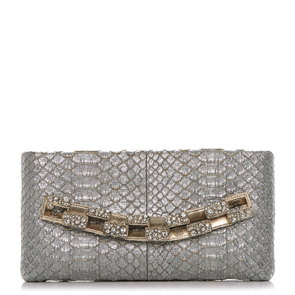 Chanel Metallic Python Crystal Paris Bombay Clutch Silver 1 of 7