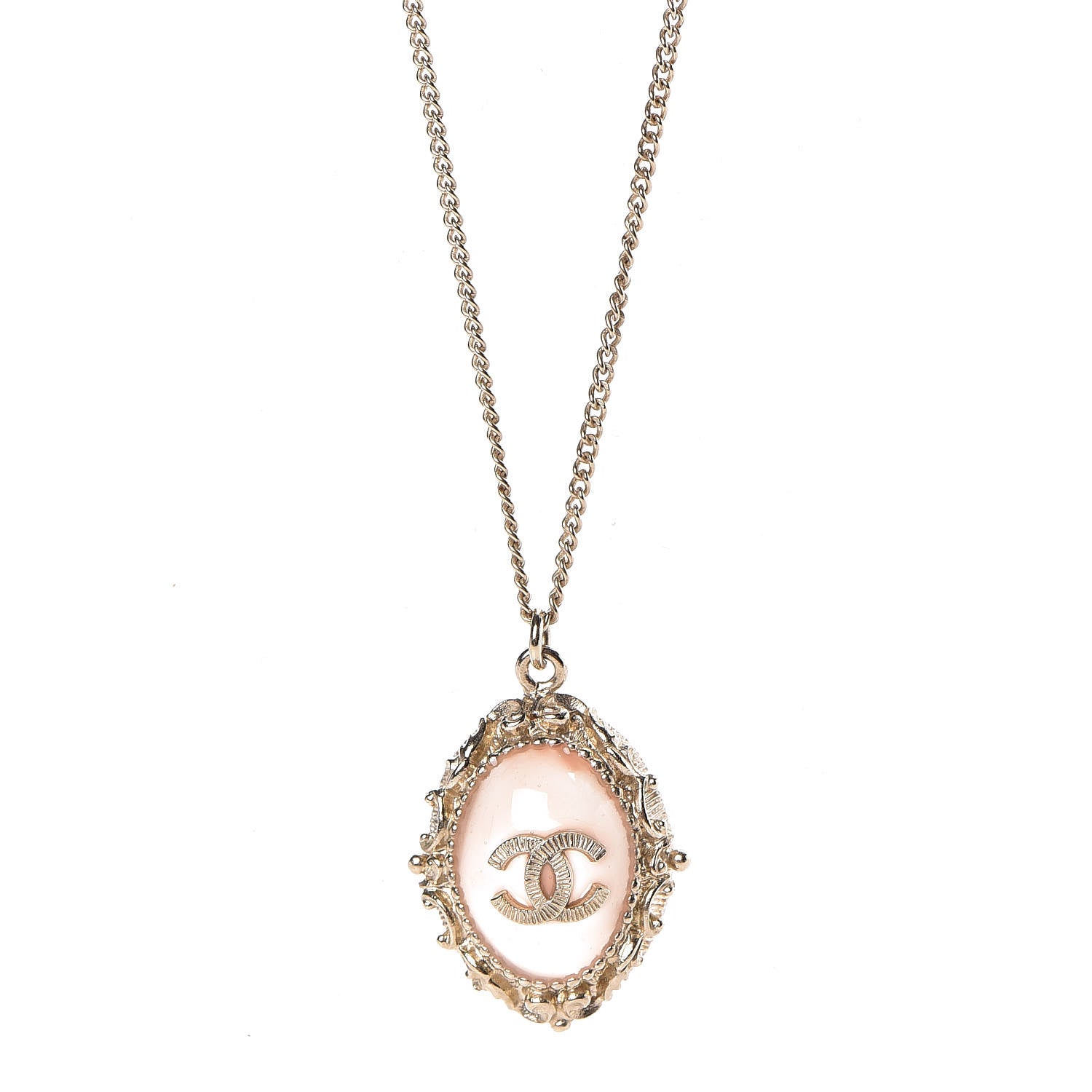 Chanel Resin CC Medallion Pendant Necklace Gold Pink 4 of 7