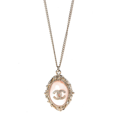 Chanel Resin CC Medallion Pendant Necklace Gold Pink 4 of 7