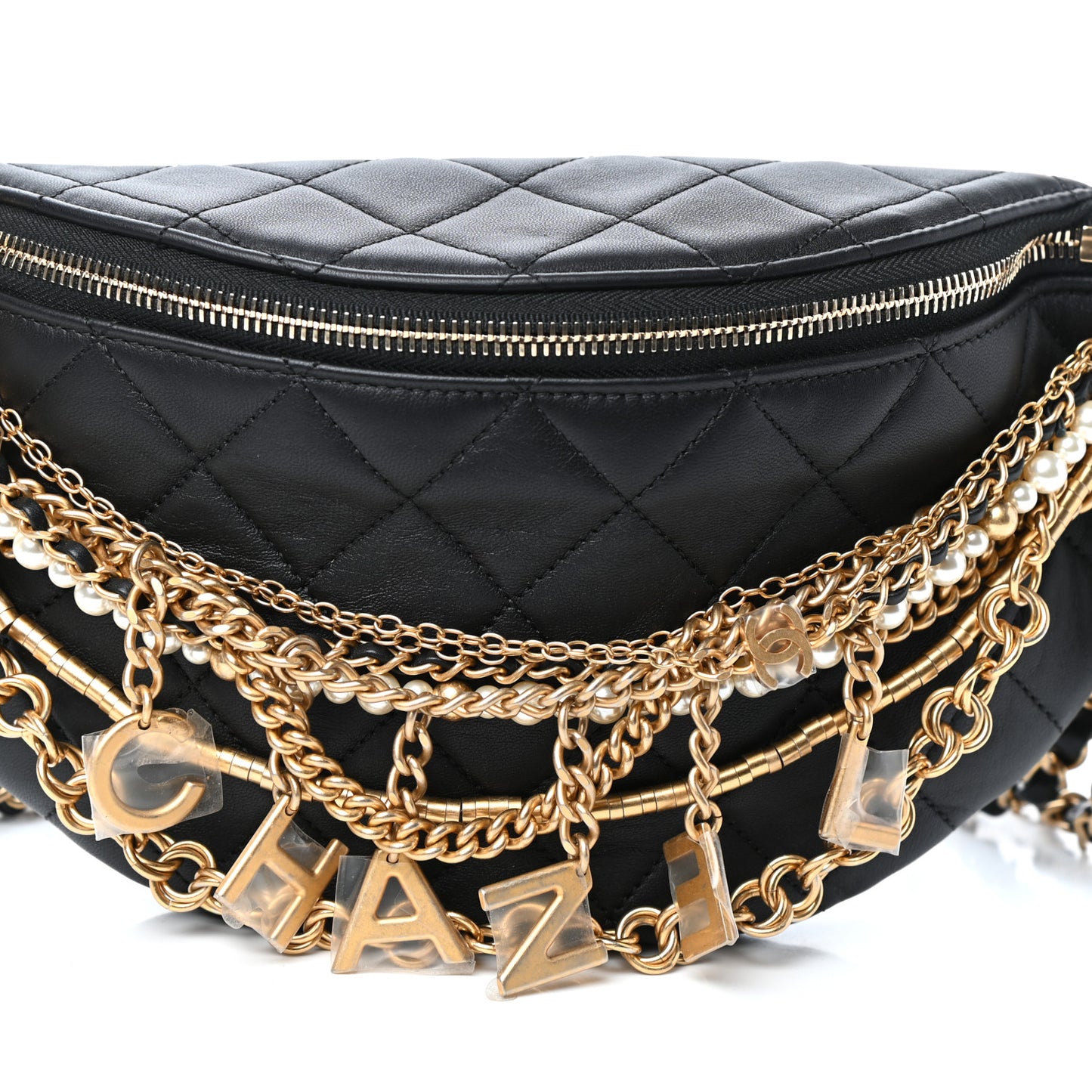 Lambskin Quilted All About Chains Waist Belt Bag Black