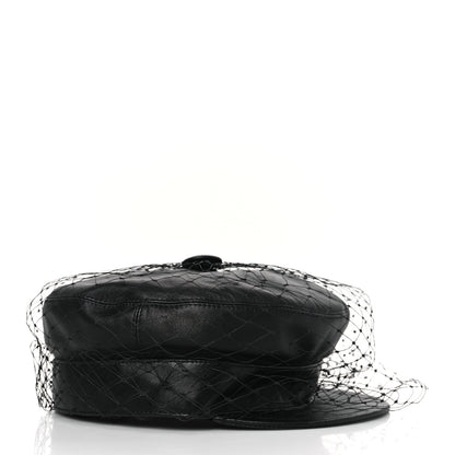 Christian Dior Lambskin Arty Beret Cap with Veil 59 Black 4 of 8