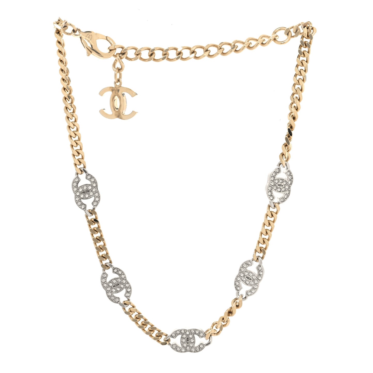 Crystal Chain CC Necklace Gold Silver